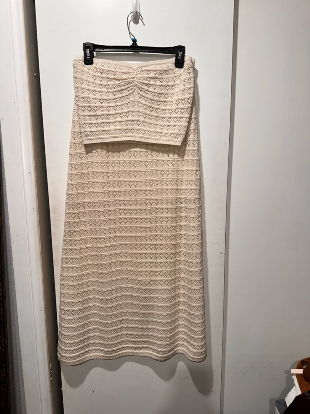 Cream Crochet 2 piece skirt set